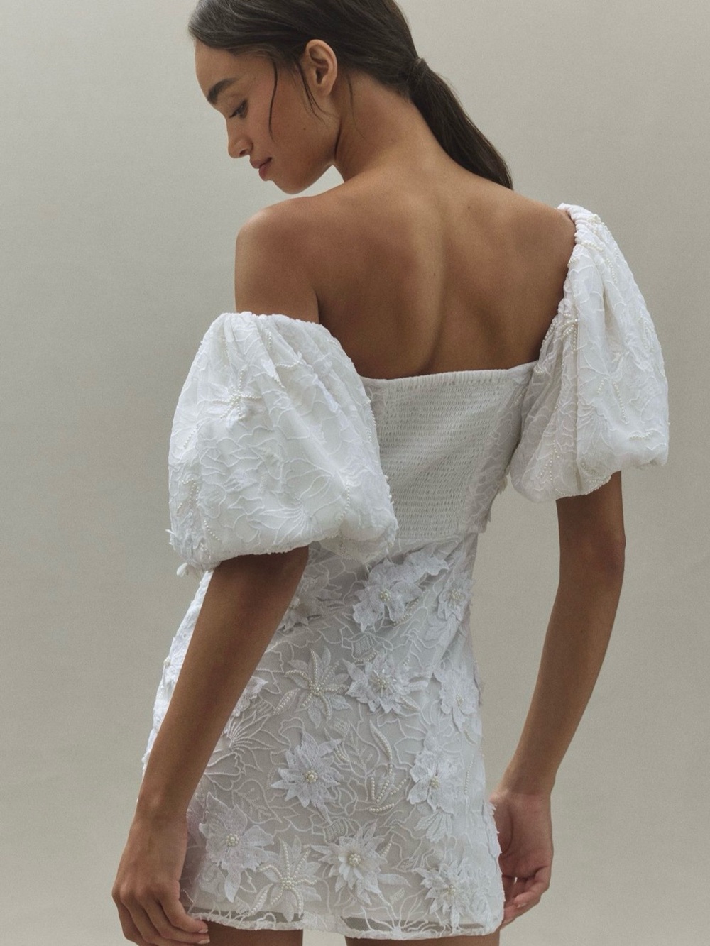 BHLDN White Puff-Sleeve Floral Lace Mini Dress - Picture 3 of 8